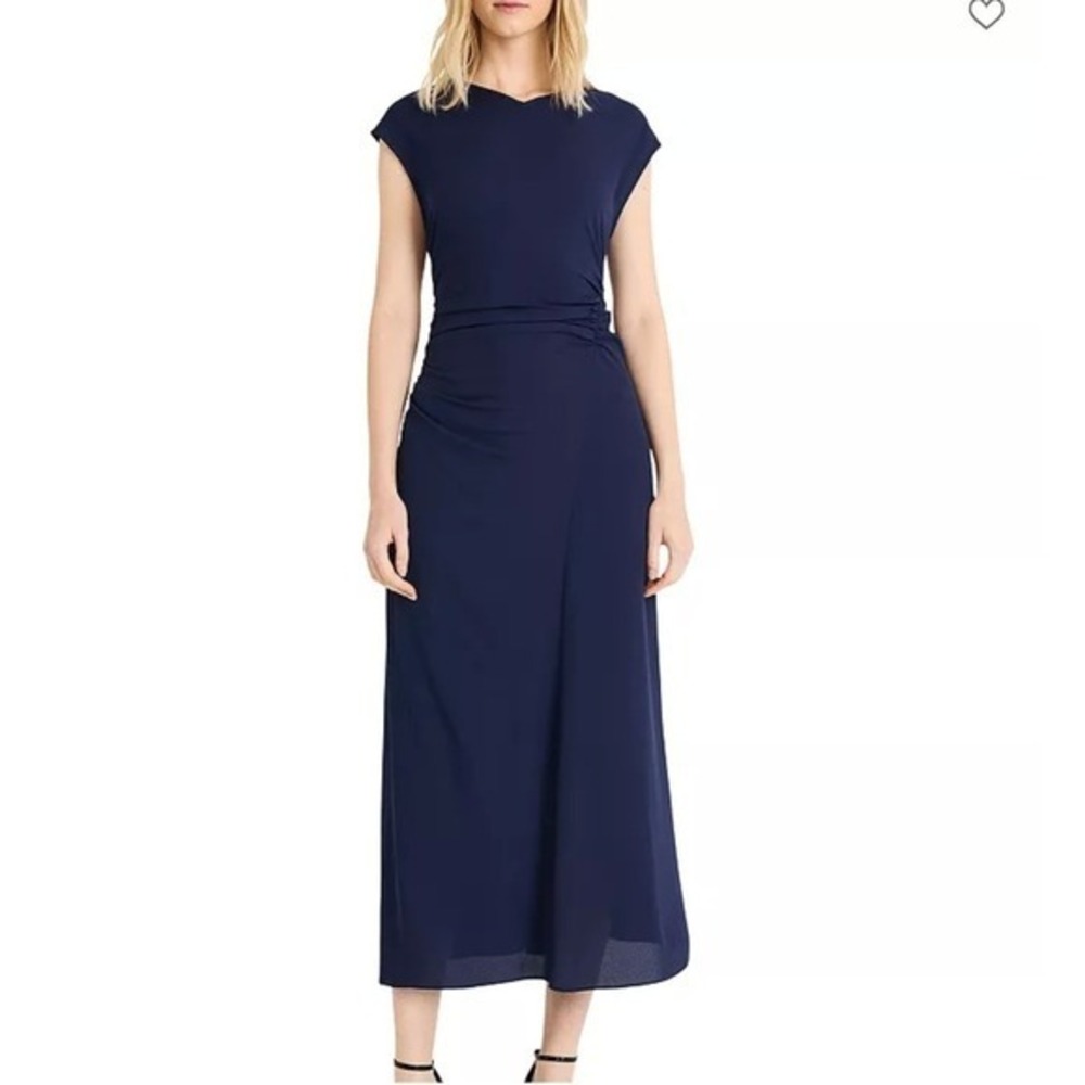 Luxely Navy Blue Midi Evening Dress Elegant Gala Cocktail‎ Hour Size 14 NWT